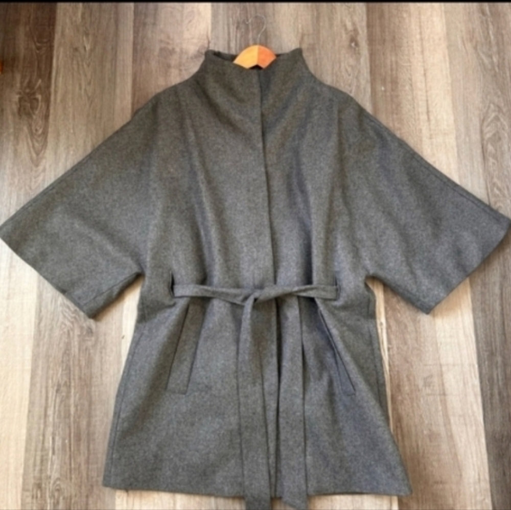 Brand New H&M Gray Belted Kimono Sleeve Wool Coat